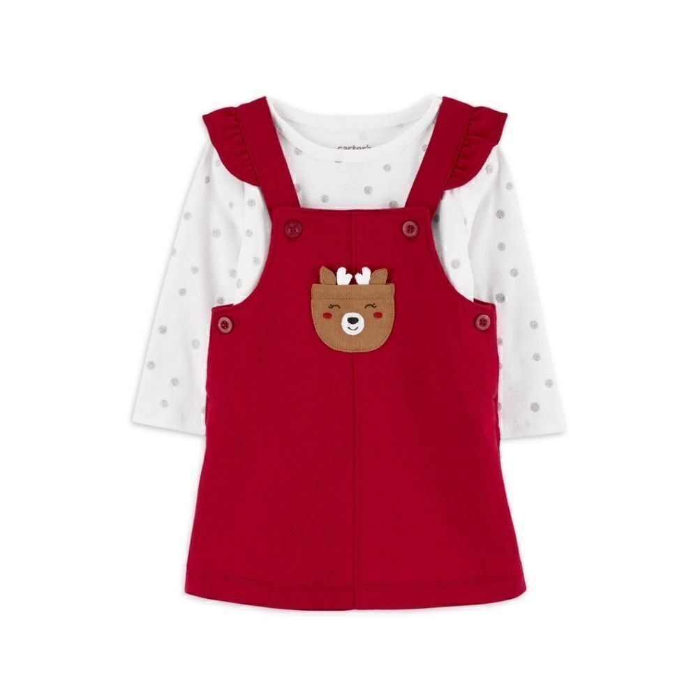 Nwt Carters Baby Girls Christmas Overalls Dress Set, 2 Pc, 0-3 m, 3-6 m